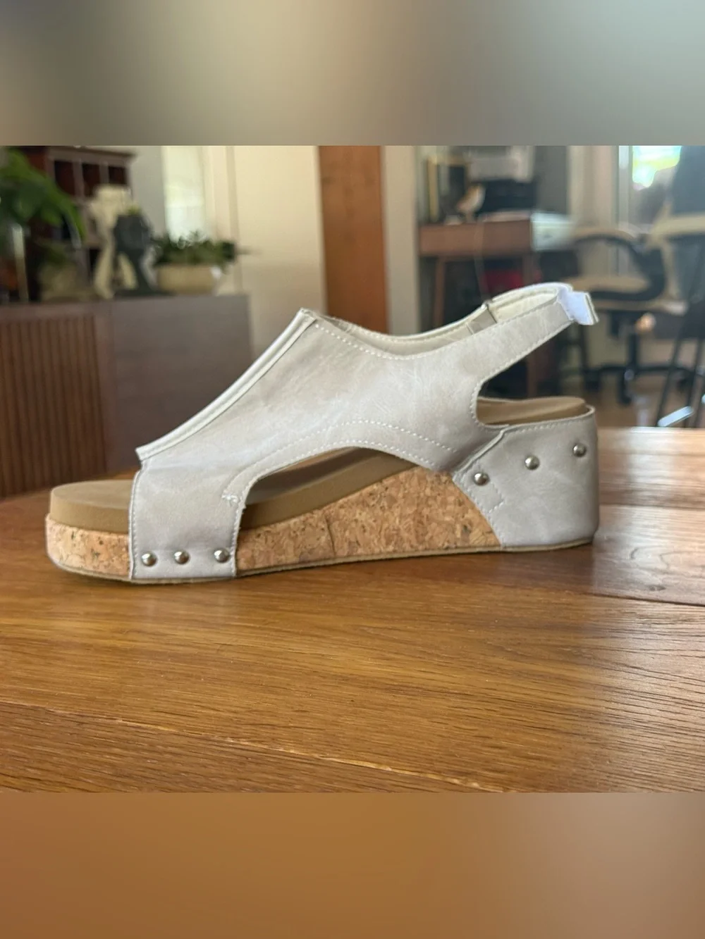 Women's Cork Wedge Sandal - Light Beige Open-Toe Slingback
